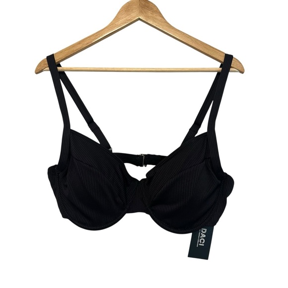 DACI Women's XL Black Ribbed Underwire Swimsuit Adjustable Strap Bikini Top - Picture 6 of 9